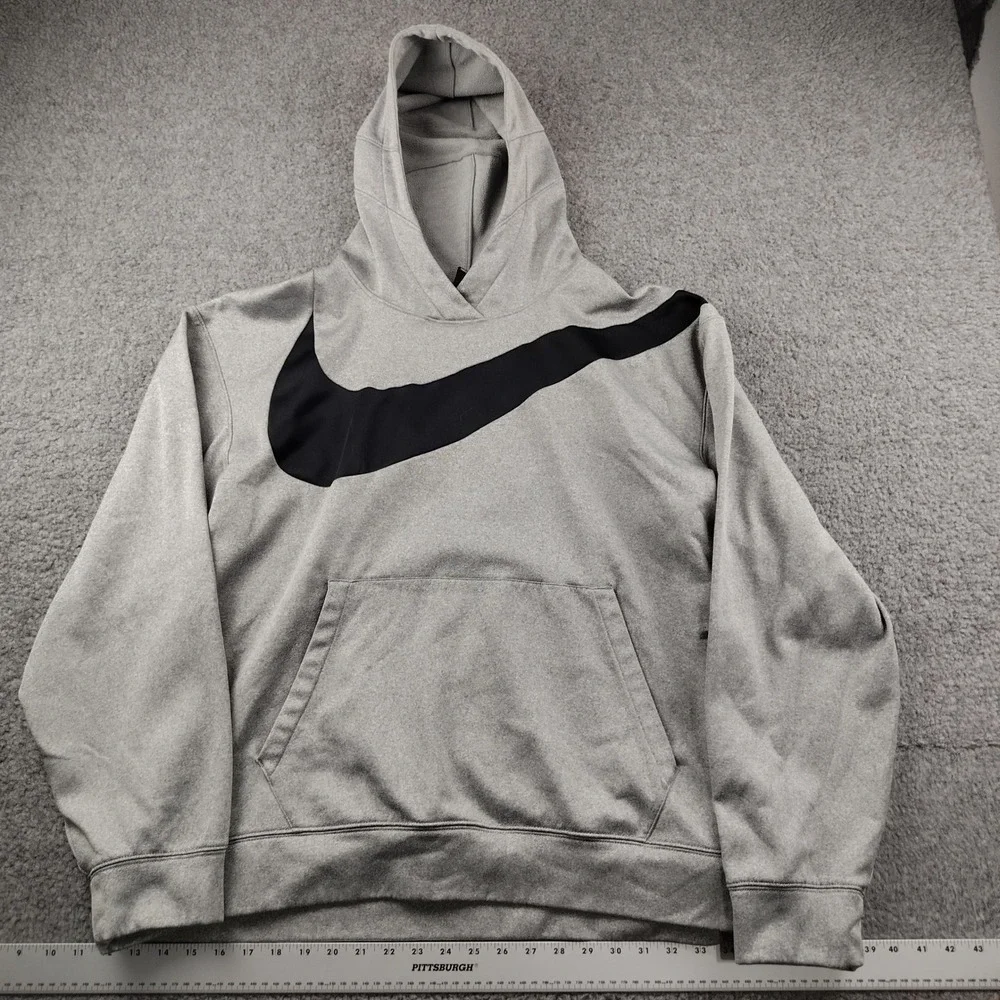 Nike Hoodie Mens XL Dri-FIT Big Swoosh Grey Pullover Sweatshirt EUC